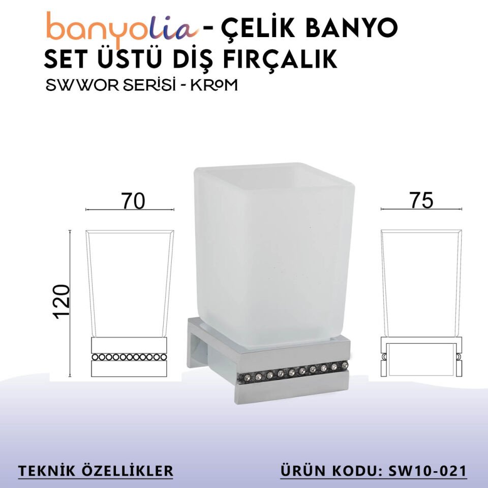 BANYOLİA - Çelik Banyo Swwor Set Üstü Diş­ Fırçalık (SW10-021)