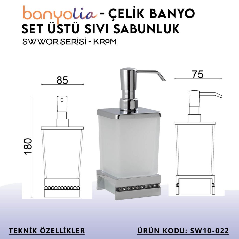 BANYOLİA - Çelik Banyo Swwor Set Üstü Sıvı Sabunluk (SW10-022)