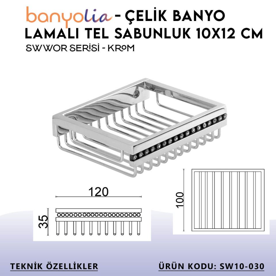 BANYOLİA - Çelik Banyo Swwor Lamalı Tel Sabunluk 10x12cm (SW10-030)