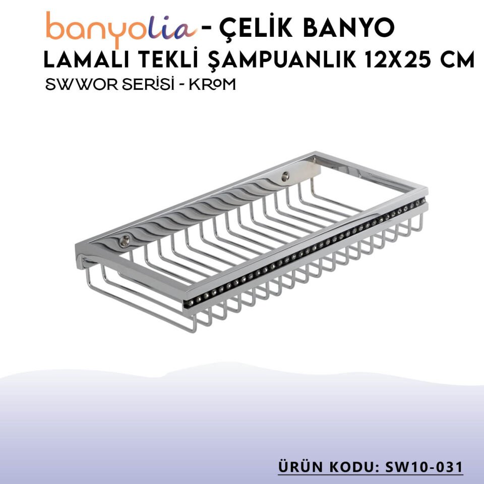 BANYOLİA - Çelik Banyo Swwor Lamalı Tekli Şampuanlık 12x25 cm (SW10-031)