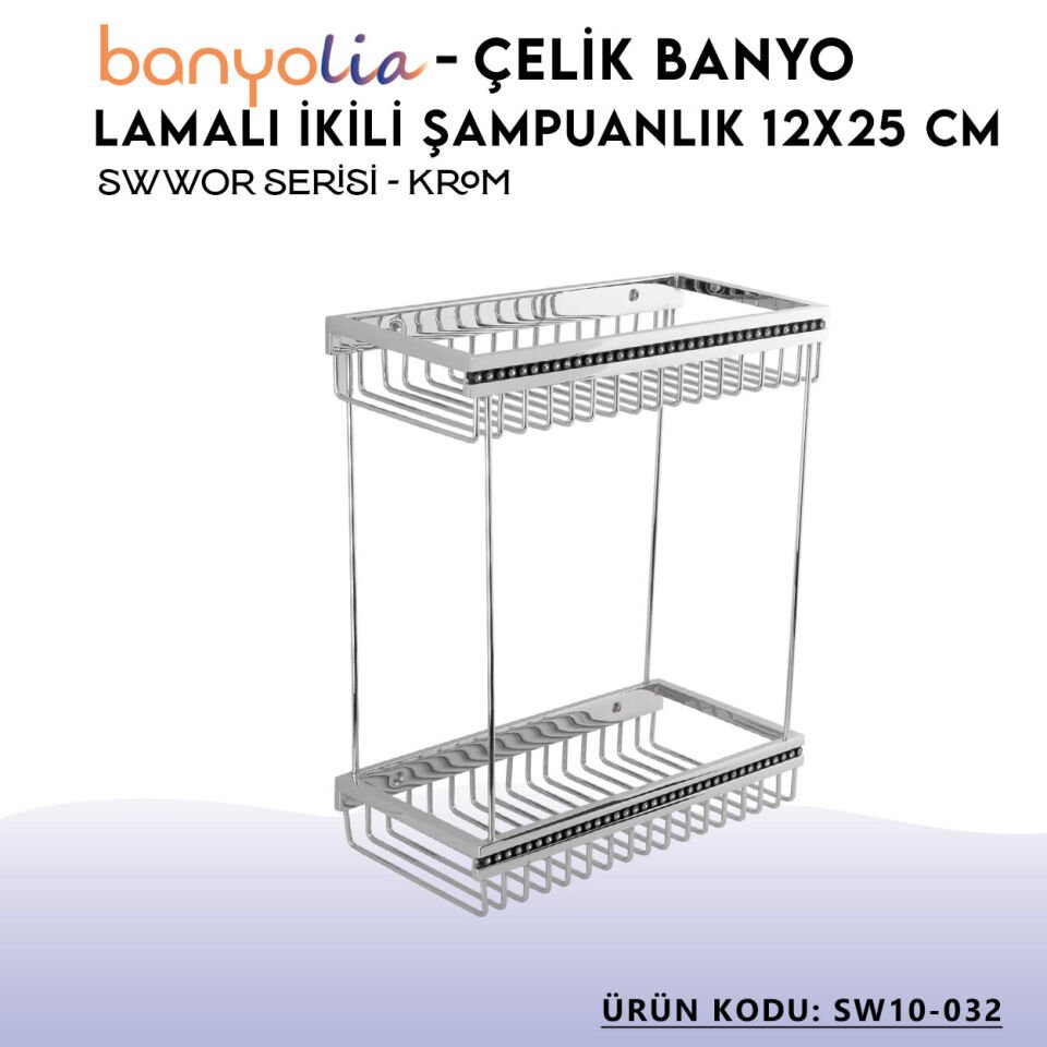 BANYOLİA - Çelik Banyo Swwor Lamalı İkili Şampuanlık 12x25 cm (SW10-032)