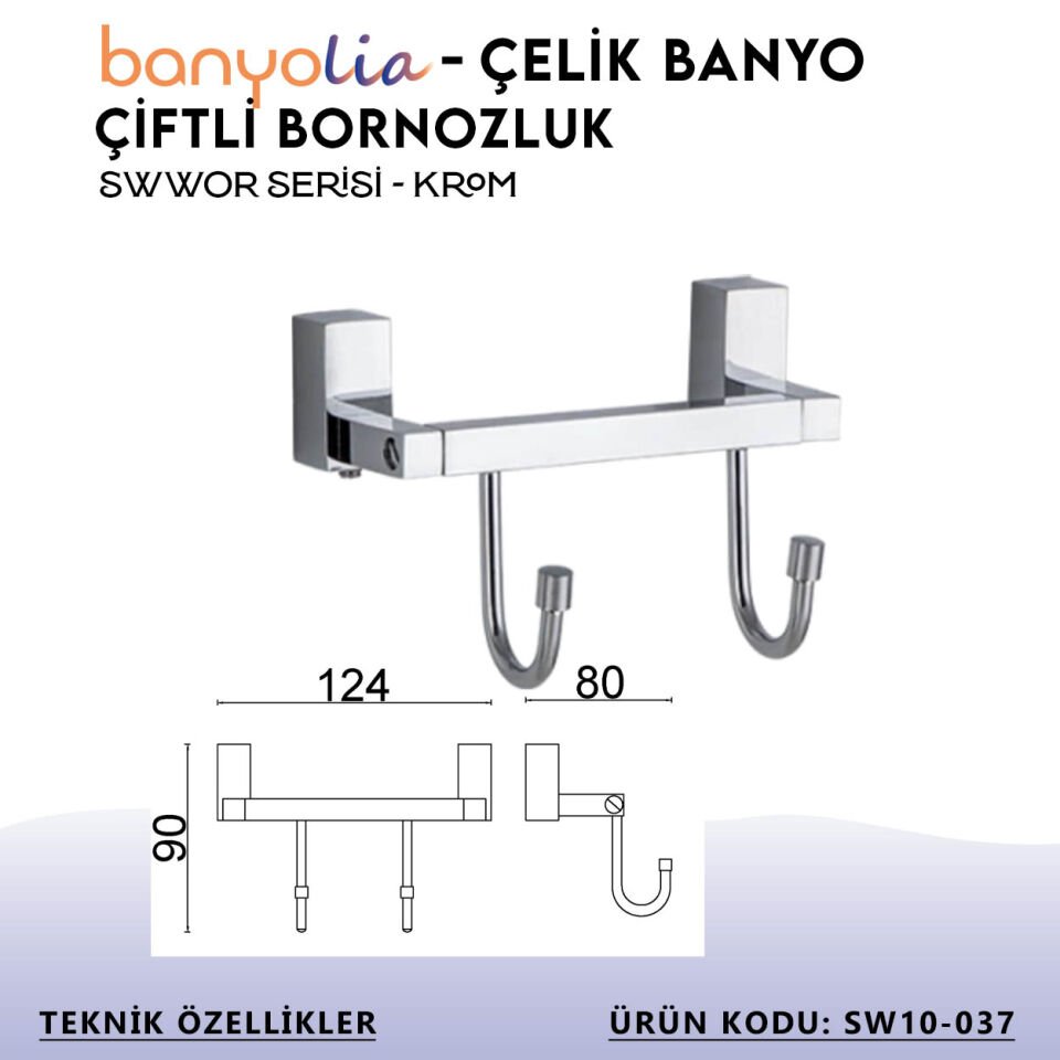 BANYOLİA - Çelik Banyo Swwor Çiftli Bornozluk (SW10-037)