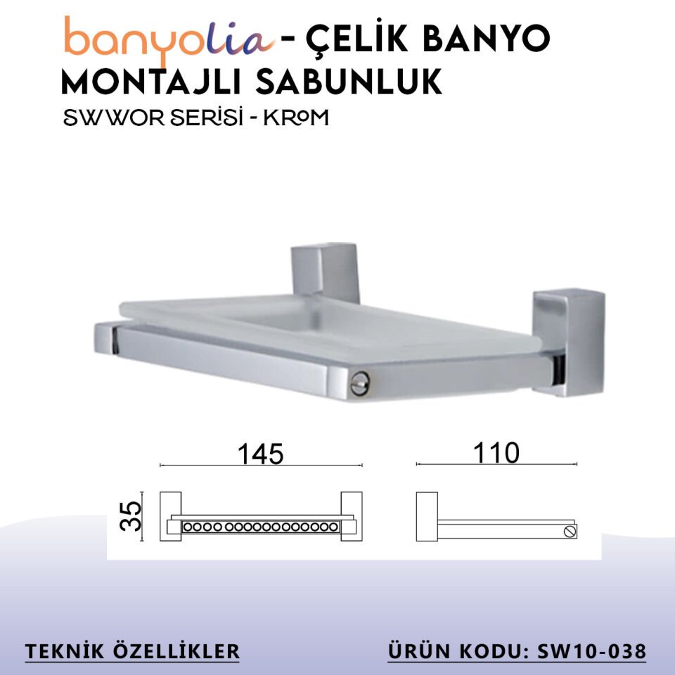 BANYOLİA - Çelik Banyo Swwor Montajlı Sabunluk (SW10-038)