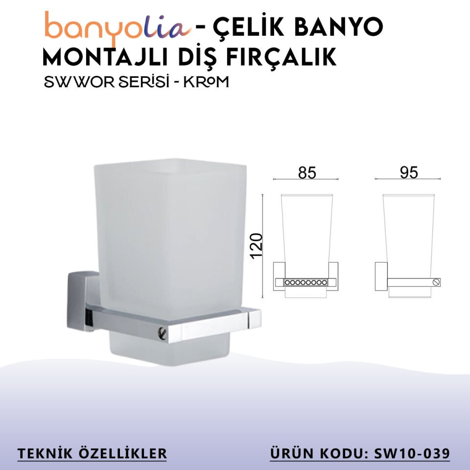BANYOLİA - Çelik Banyo Swwor Montajlı Diş Fırçalık (SW10-039)