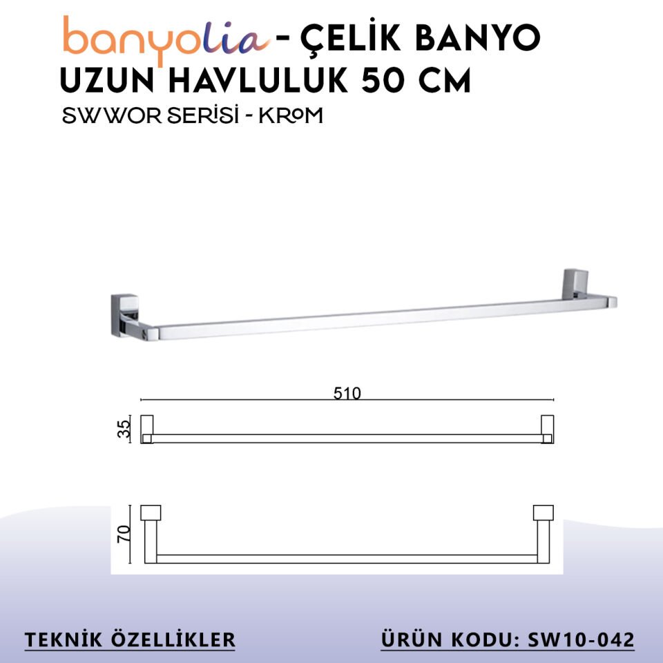 BANYOLİA - Çelik Banyo Swwor Uzun Havluluk 50cm (SW10-042)