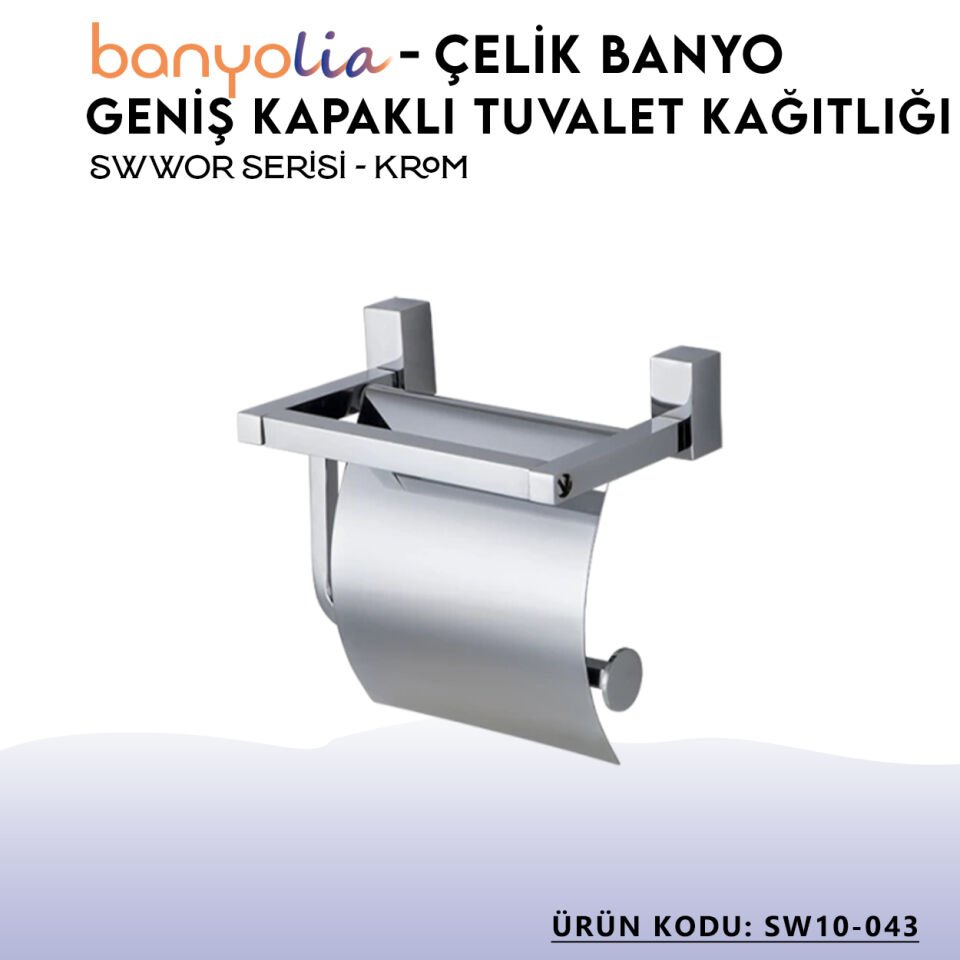 BANYOLİA - Çelik Banyo Swwor Geniş Kapaklı Tuvalet Kağıtlığı (SW10-043)