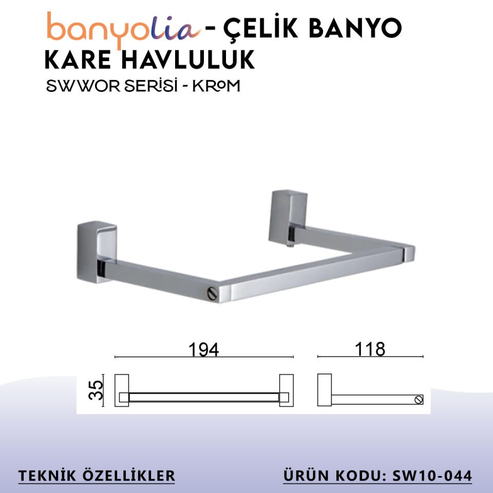 BANYOLİA - Çelik Banyo Swwor Kare Havluluk (SW10-044)