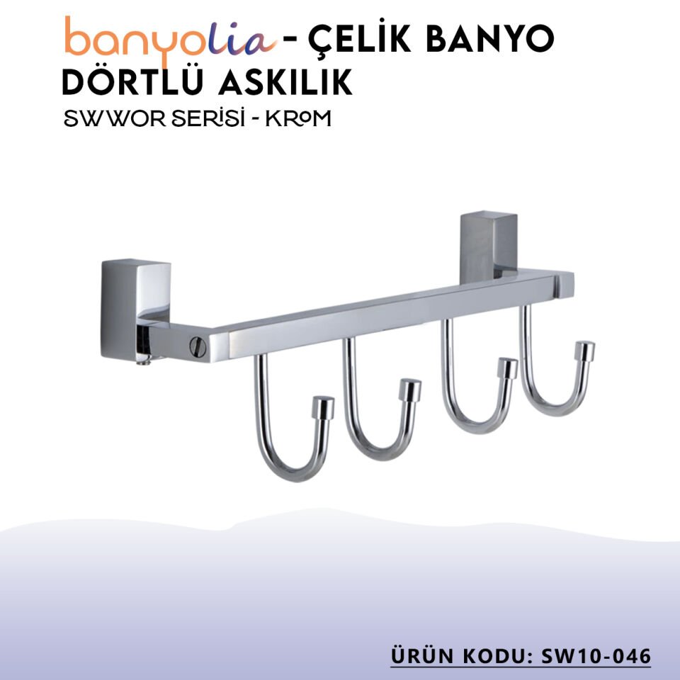 BANYOLİA - Çelik Banyo Swwor Dörtlü Askılık (SW10-046)