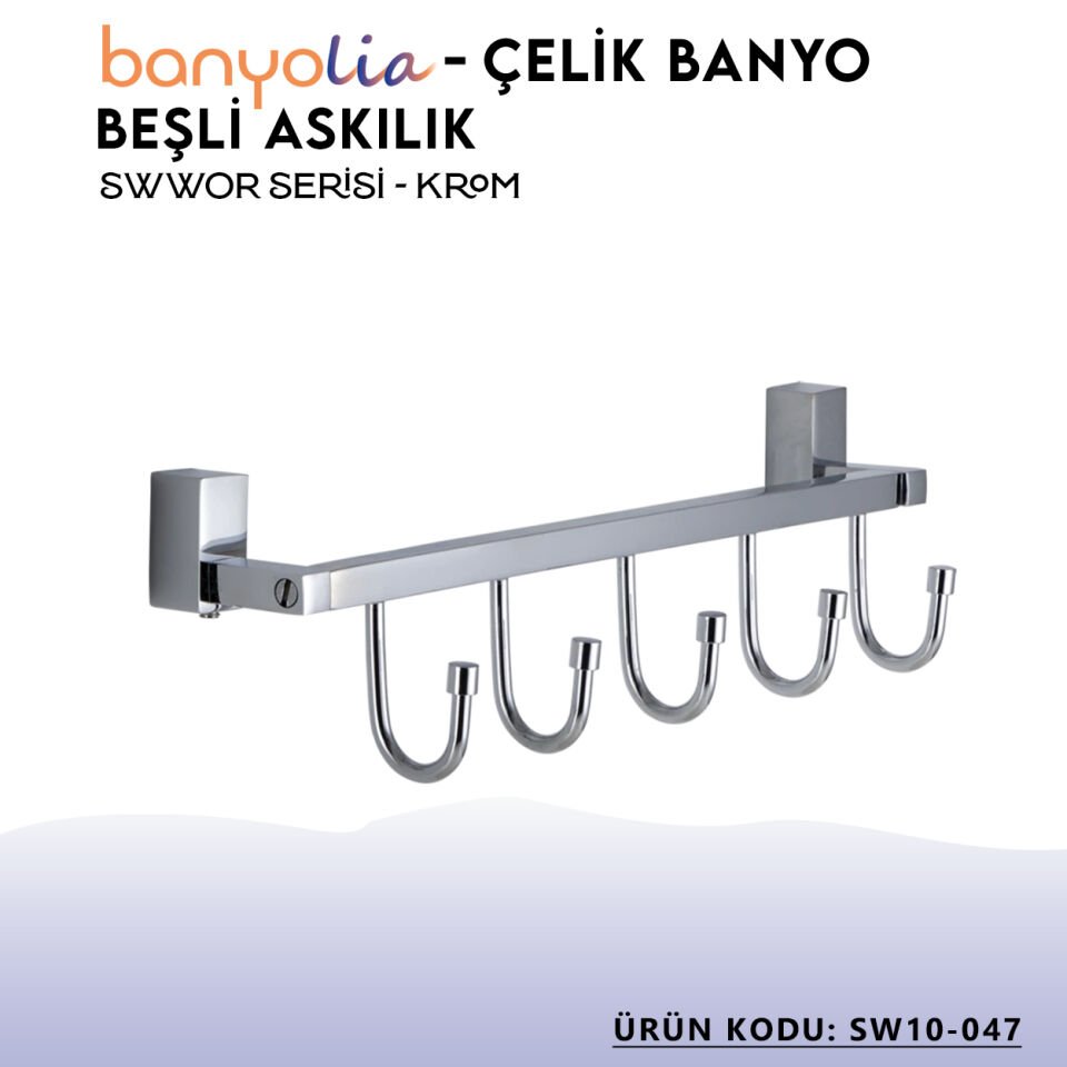 BANYOLİA - Çelik Banyo Swwor Beşli Askılık (SW10-047)