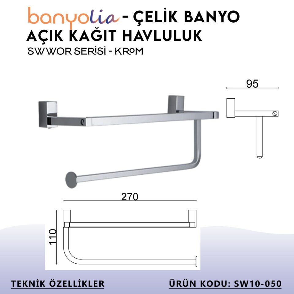BANYOLİA - Çelik Banyo Swwor Kapaksız Kağıt Havluluk (SW10-050)