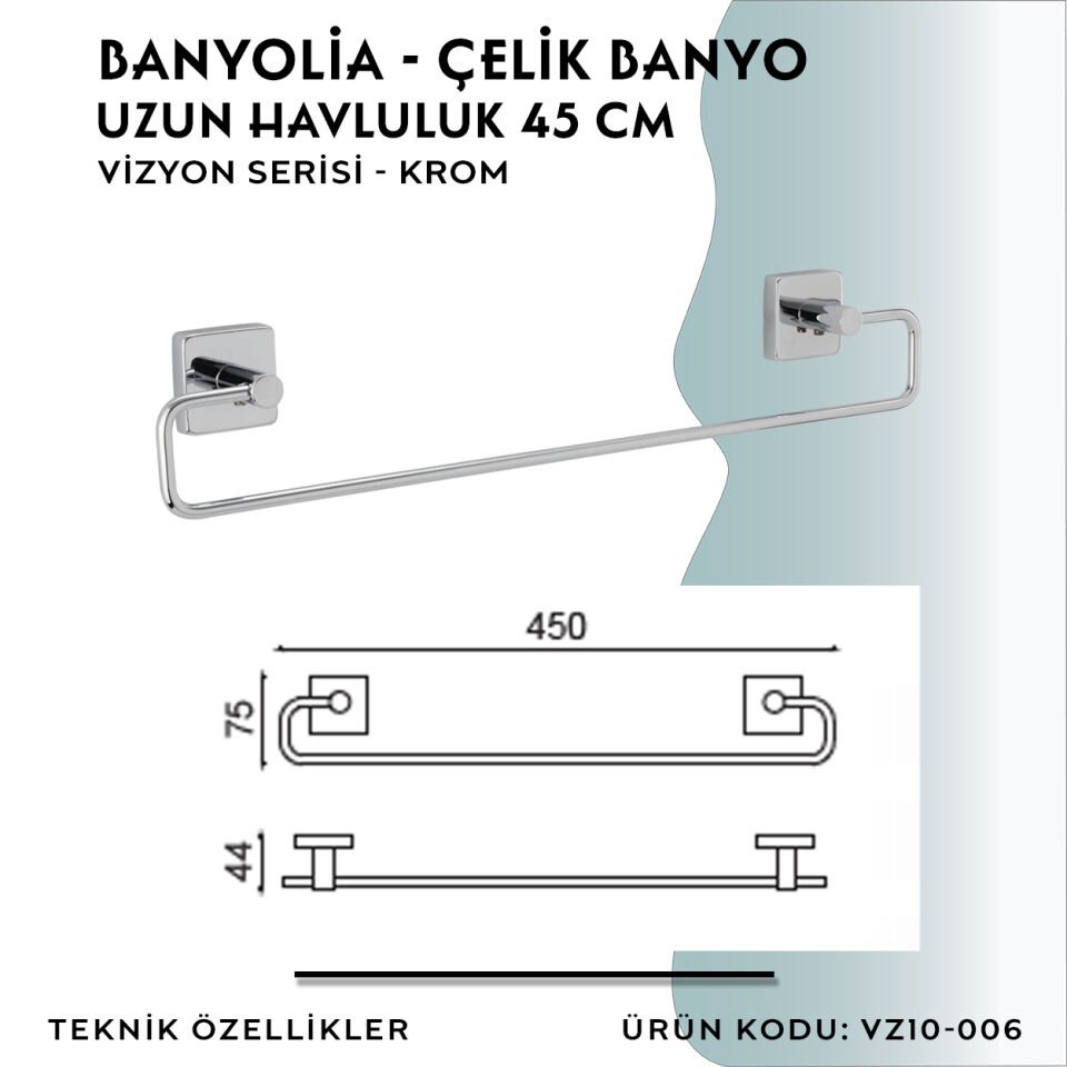 BANYOLİA - CLK Banyo Vizyon Uzun Havluluk 45cm (VZ10-006)