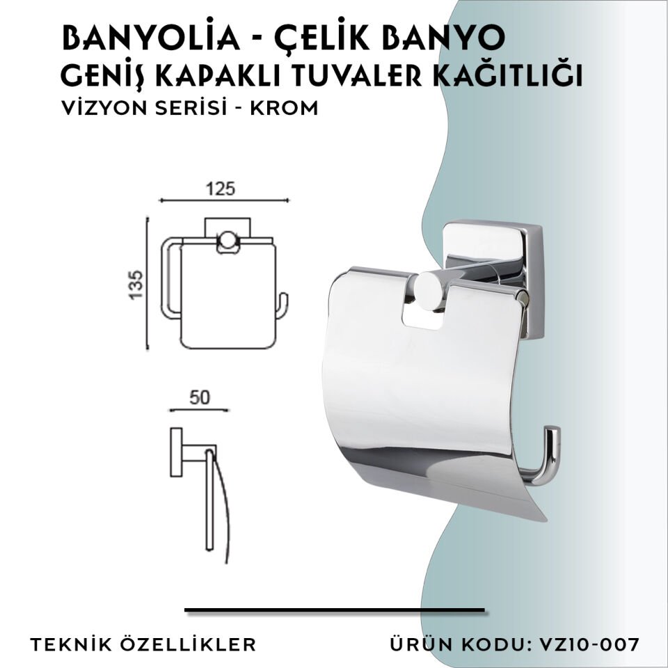 BANYOLİA - CLK Banyo Vizyon Geniş Kapaklı Tuvalet Kâğıtlığı (VZ10-007)