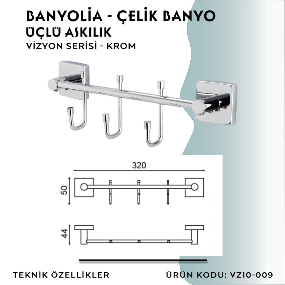 BANYOLİA - CLK Banyo Vizyon Üçlü Askılık (VZ10-009)
