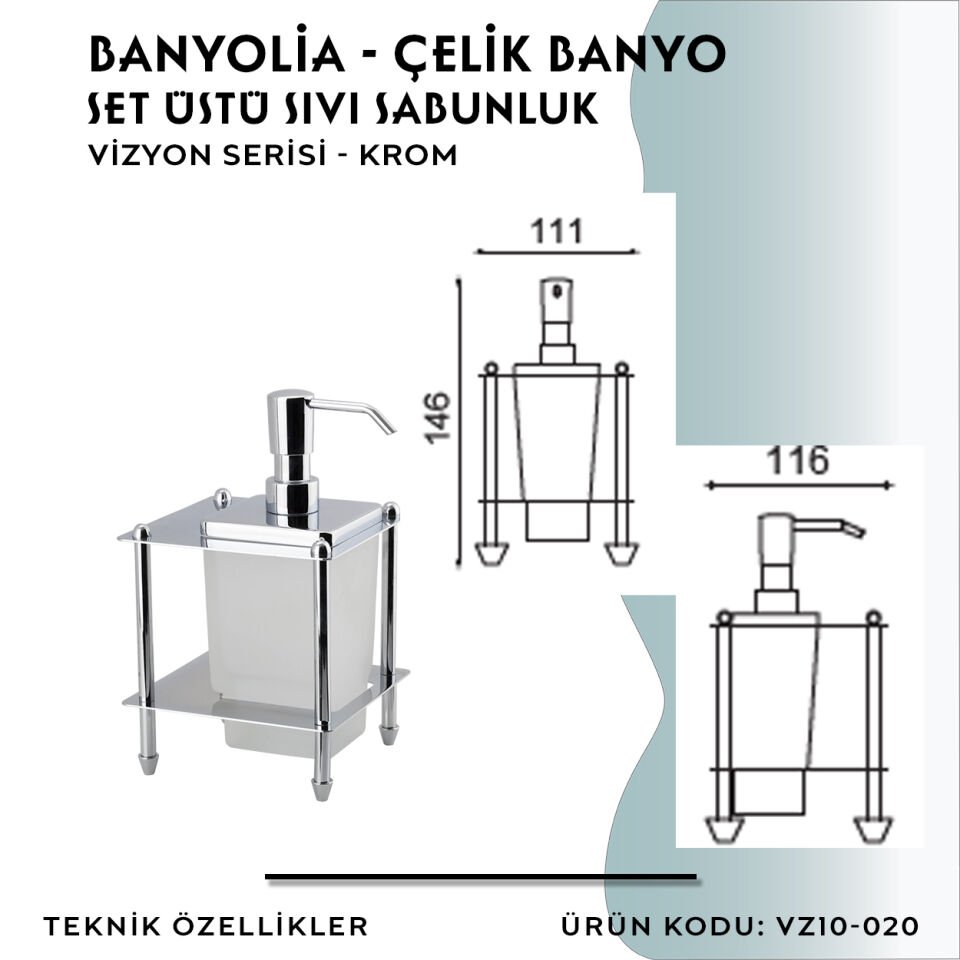BANYOLİA - CLK Banyo Vizyon Set Üstü Sıvı Sabunluk (VZ10-020)