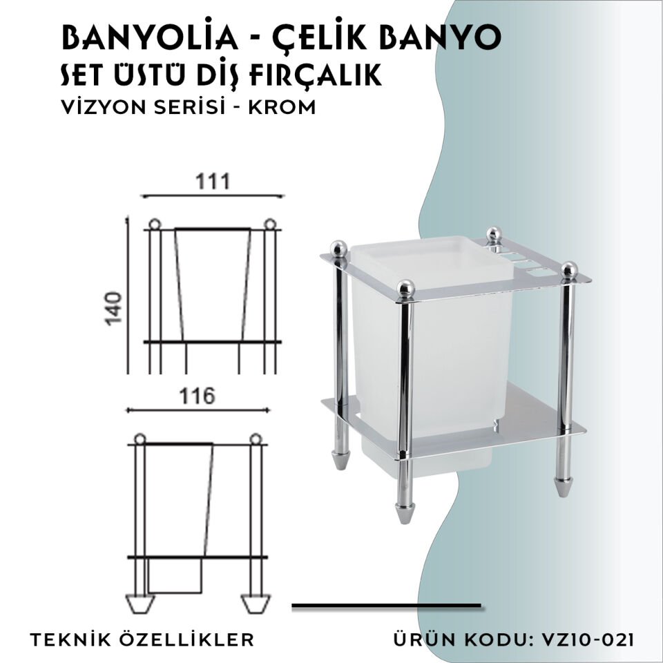 BANYOLİA - CLK Banyo Vizyon Set Üstü Diş Fırçalık (VZ10-021)