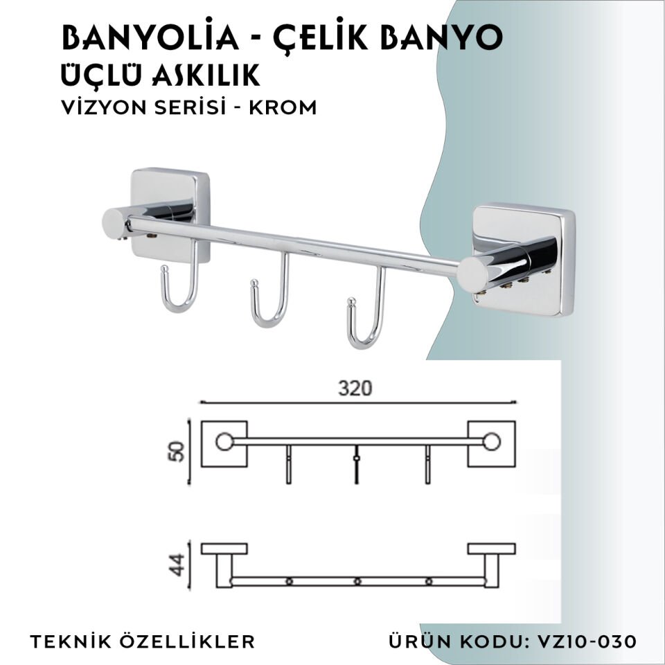 BANYOLİA - CLK Banyo Vizyon Üçlü Askılık (VZ10-030)