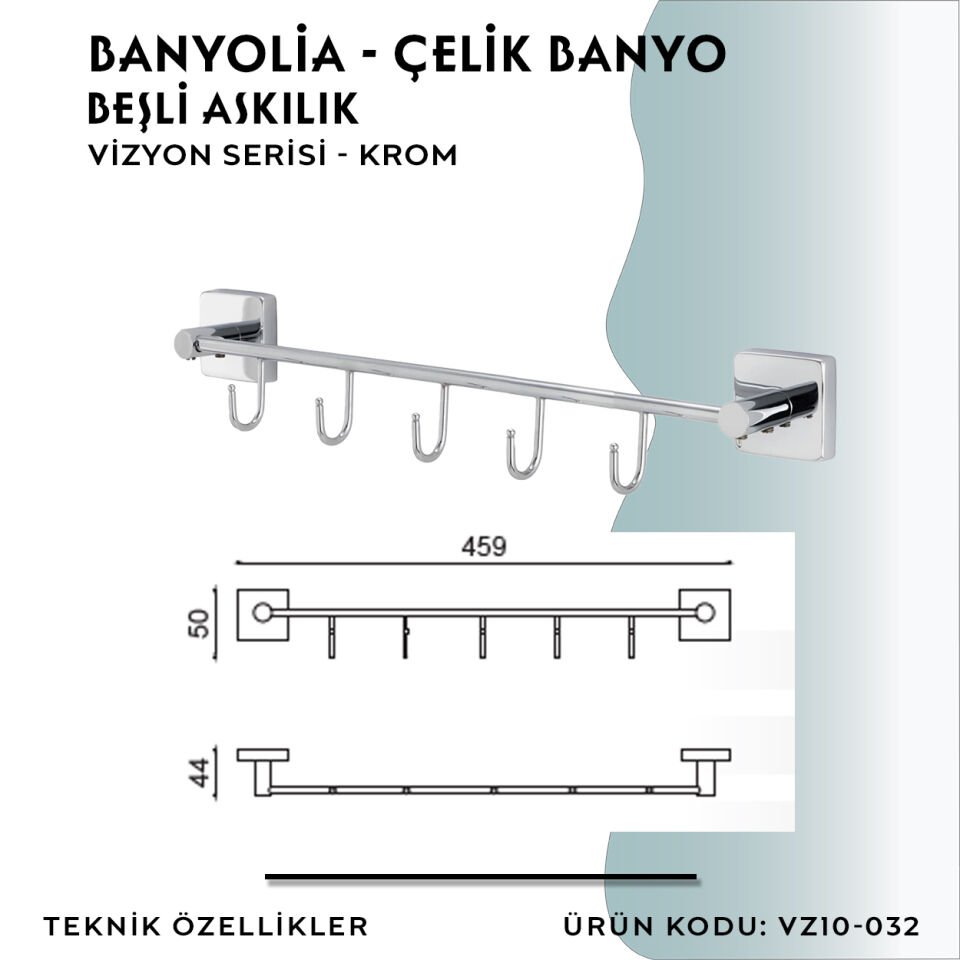 BANYOLİA - CLK Banyo Vizyon Beşli Askılık (VZ10-032)