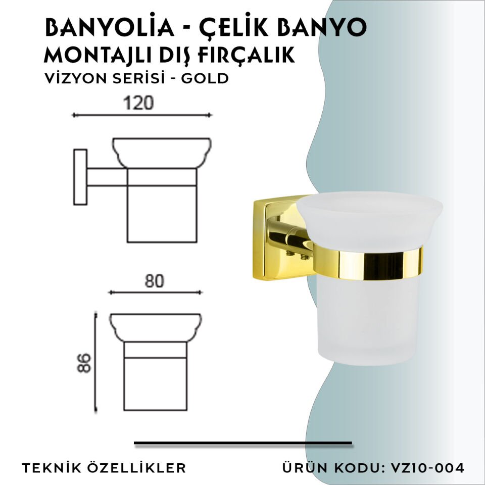BANYOLİA - CLK Banyo Vizyon Gold Montajlı Diş Fırçalık (VZ10-004.1)