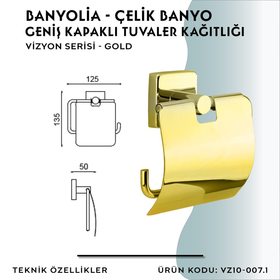 BANYOLİA - CLK Banyo Vizyon Gold Geniş Kapaklı Tuvalet Kâğıtlığı (VZ10-007.1)