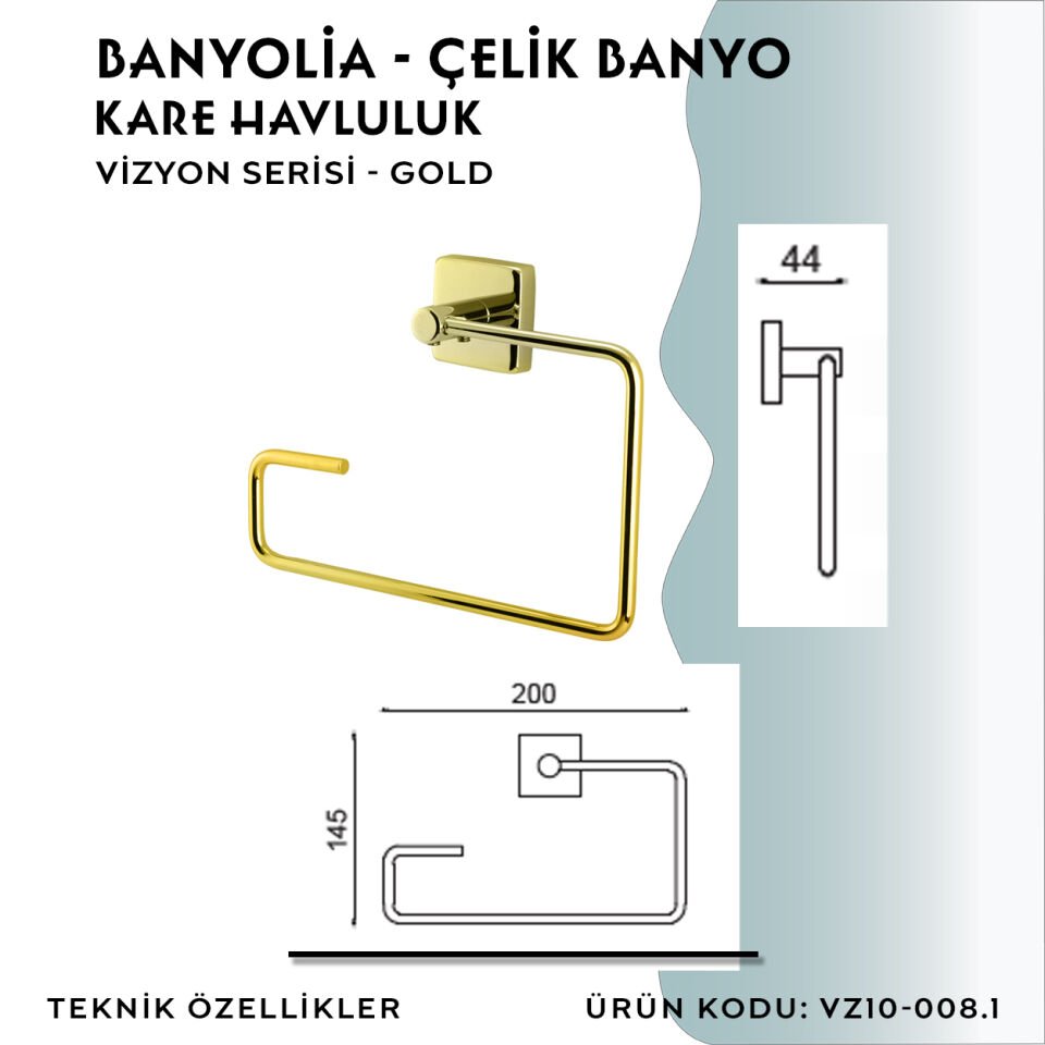 BANYOLİA - CLK Banyo Vizyon Gold Kare Havluluk (VZ10-008.1)