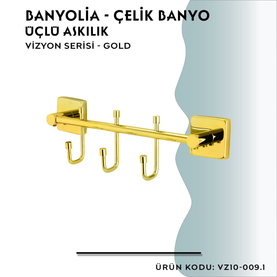 BANYOLİA - CLK Banyo Vizyon Gold Üçlü Askılık (VZ10-009.1)