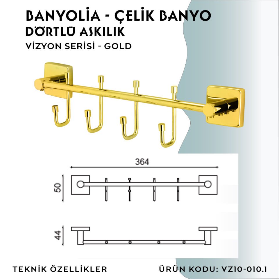 BANYOLİA - CLK Banyo Vizyon Gold Dörtlü Askılık (VZ10-010.1)