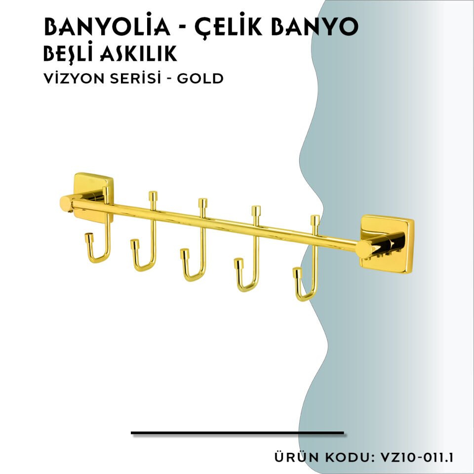 BANYOLİA - CLK Banyo Vizyon Gold Beşli Askılık (VZ10-011.1)
