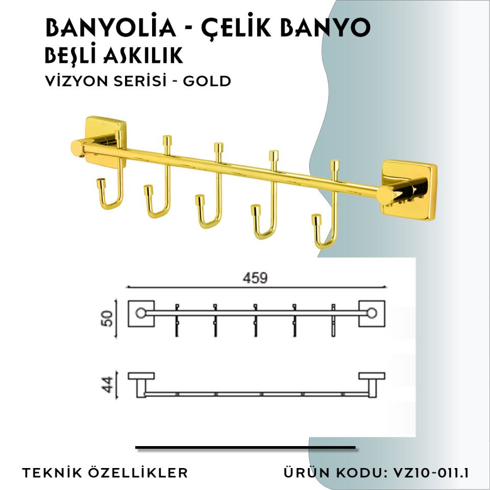 BANYOLİA - CLK Banyo Vizyon Gold Beşli Askılık (VZ10-011.1)