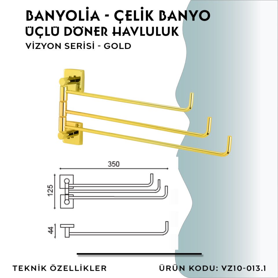 BANYOLİA - CLK Banyo Vizyon Gold Üçlü Döner Havluluk (VZ10-013.1)