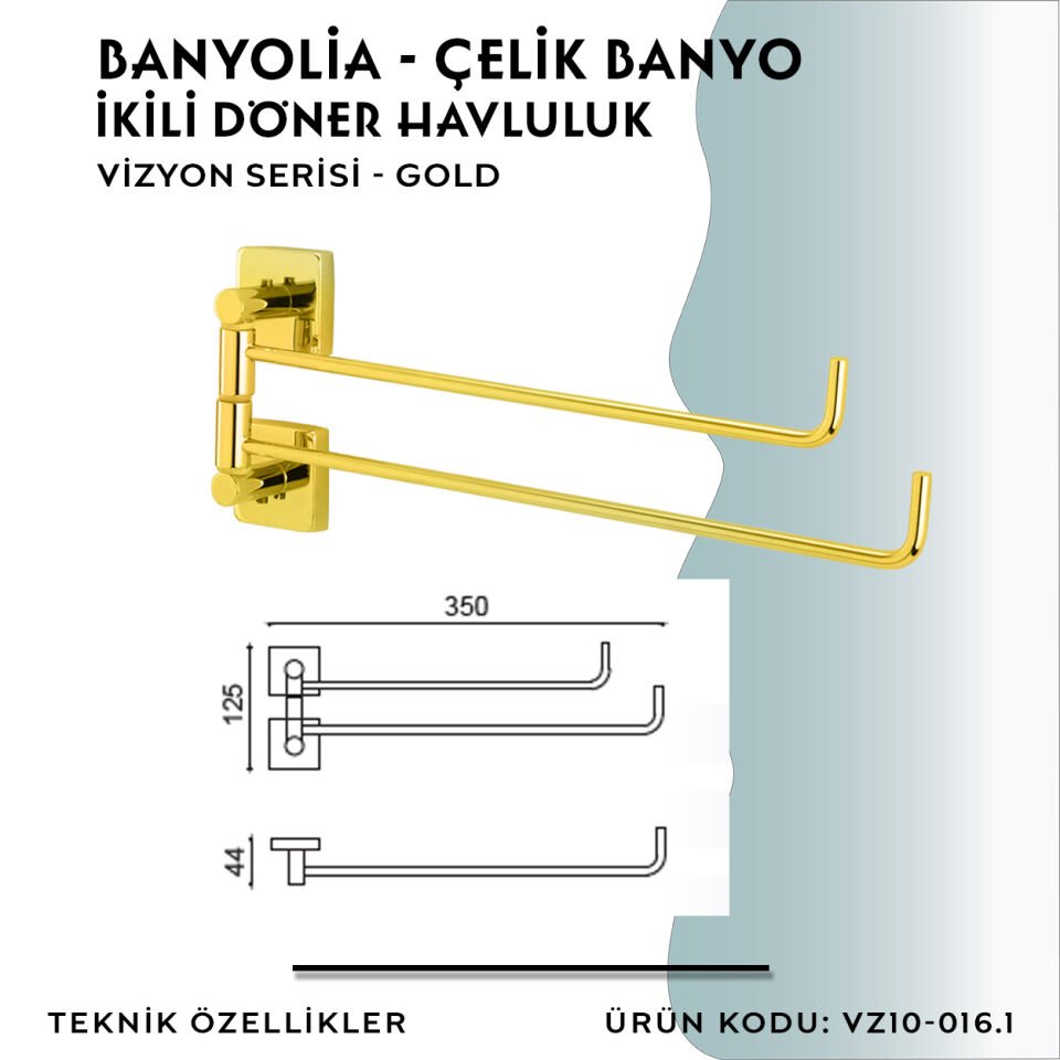 BANYOLİA - CLK Banyo Vizyon Gold İkili Döner Havluluk (VZ10-016.1)
