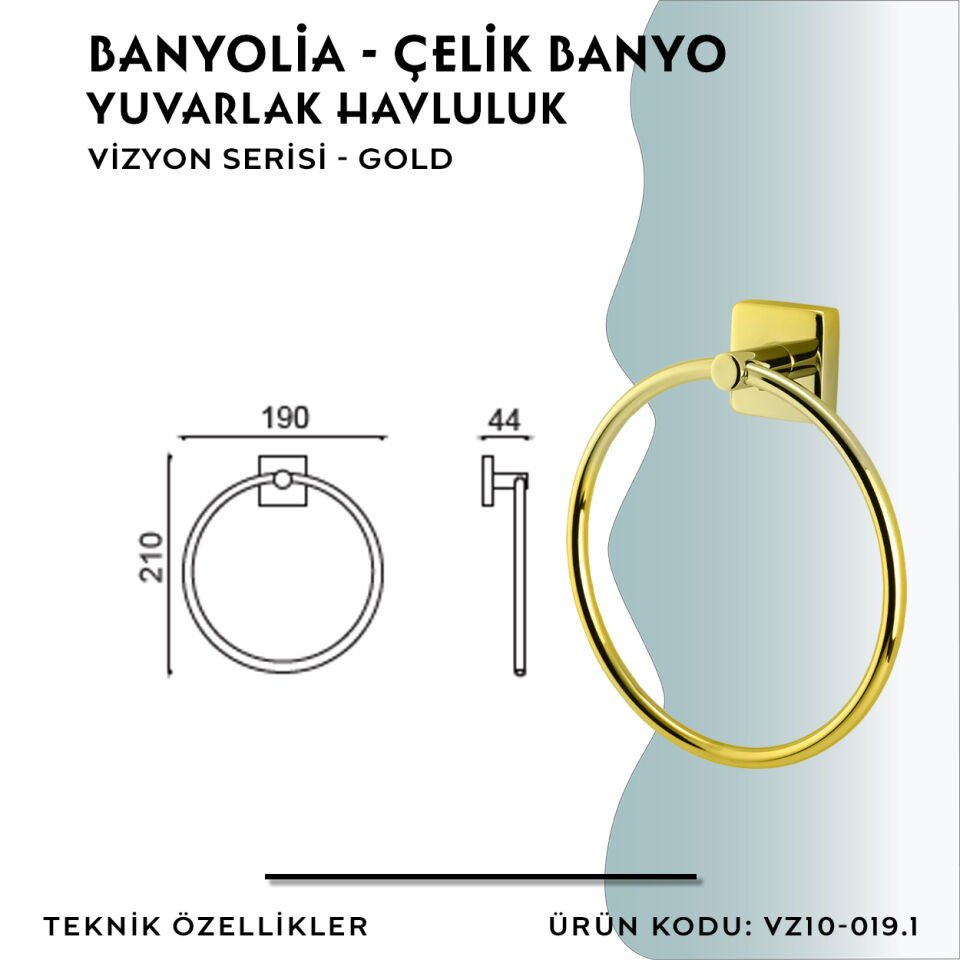 BANYOLİA - CLK Banyo Vizyon Gold Yuvarlak Havluluk (VZ10-019.1)