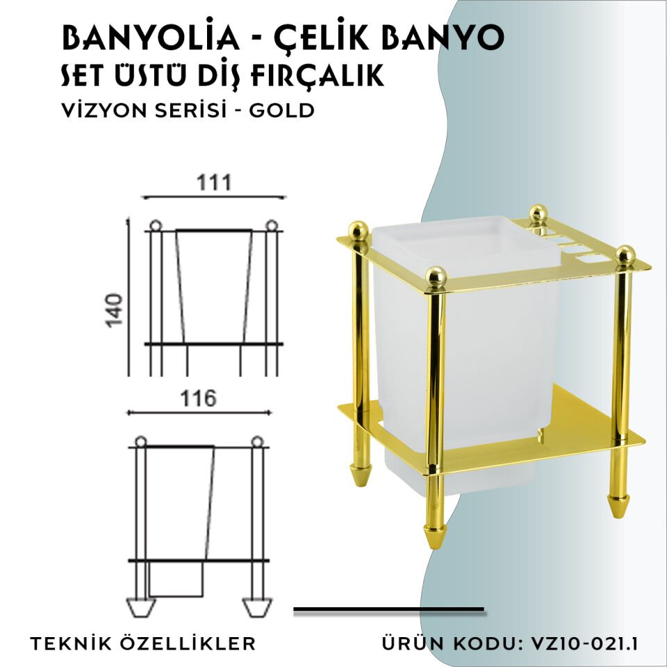BANYOLİA - CLK Banyo Vizyon Gold Set Üstü Diş Fırçalık (VZ10-021.1)