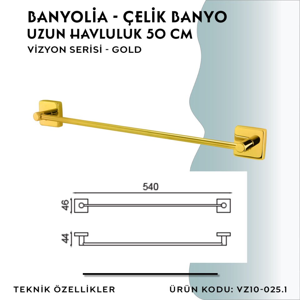 BANYOLİA - CLK Banyo Vizyon Gold Uzun Havluluk 50cm (VZ10-025.1)