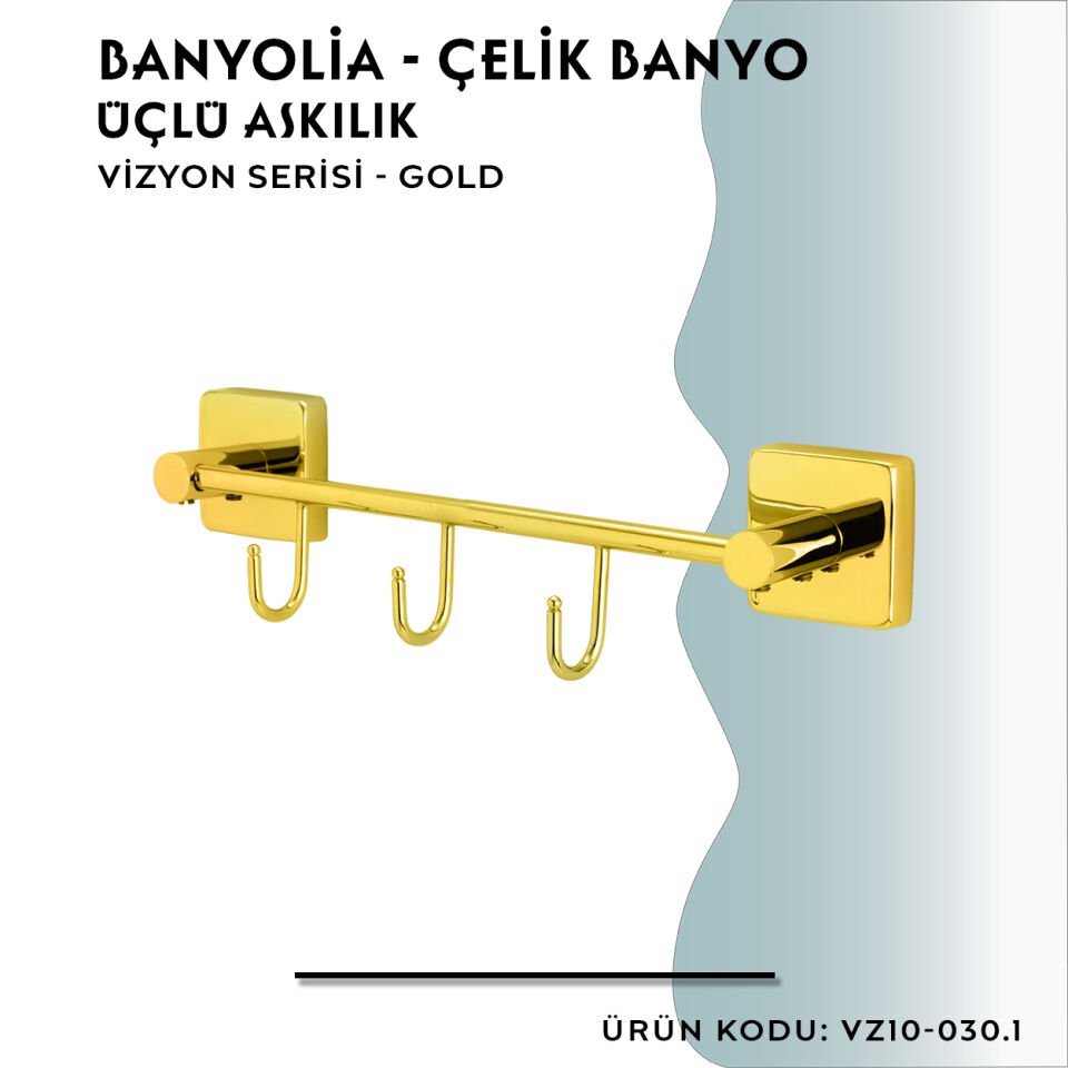 BANYOLİA - CLK Banyo Vizyon Gold Üçlü Askılık (VZ10-030.1)
