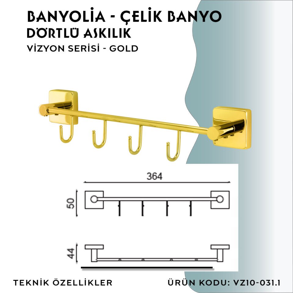 BANYOLİA - CLK Banyo Vizyon Gold Dörtlü Askılık (VZ10-031.1)