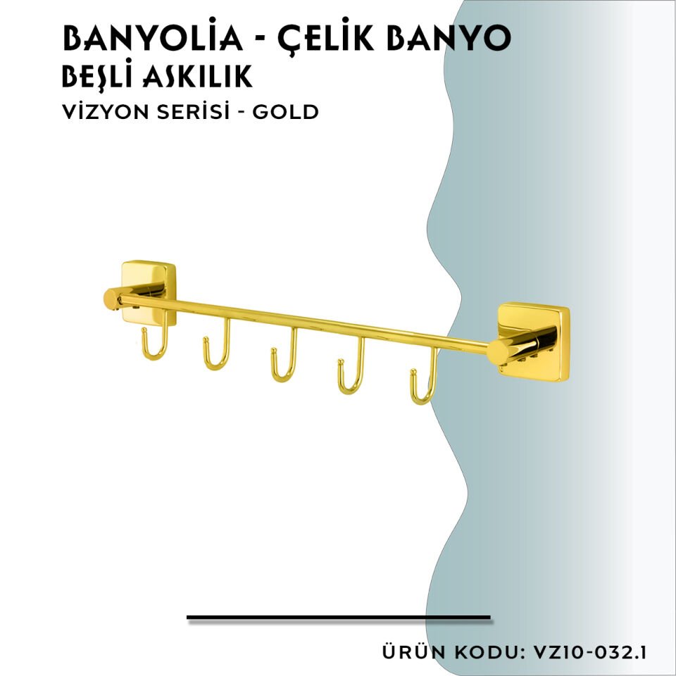 BANYOLİA - CLK Banyo Vizyon Gold Beşli Askılık (VZ10-032.1)