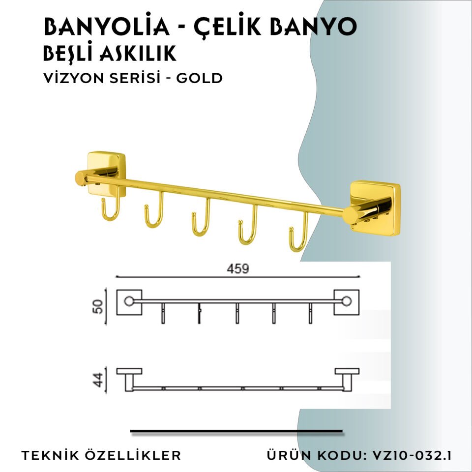 BANYOLİA - CLK Banyo Vizyon Gold Beşli Askılık (VZ10-032.1)