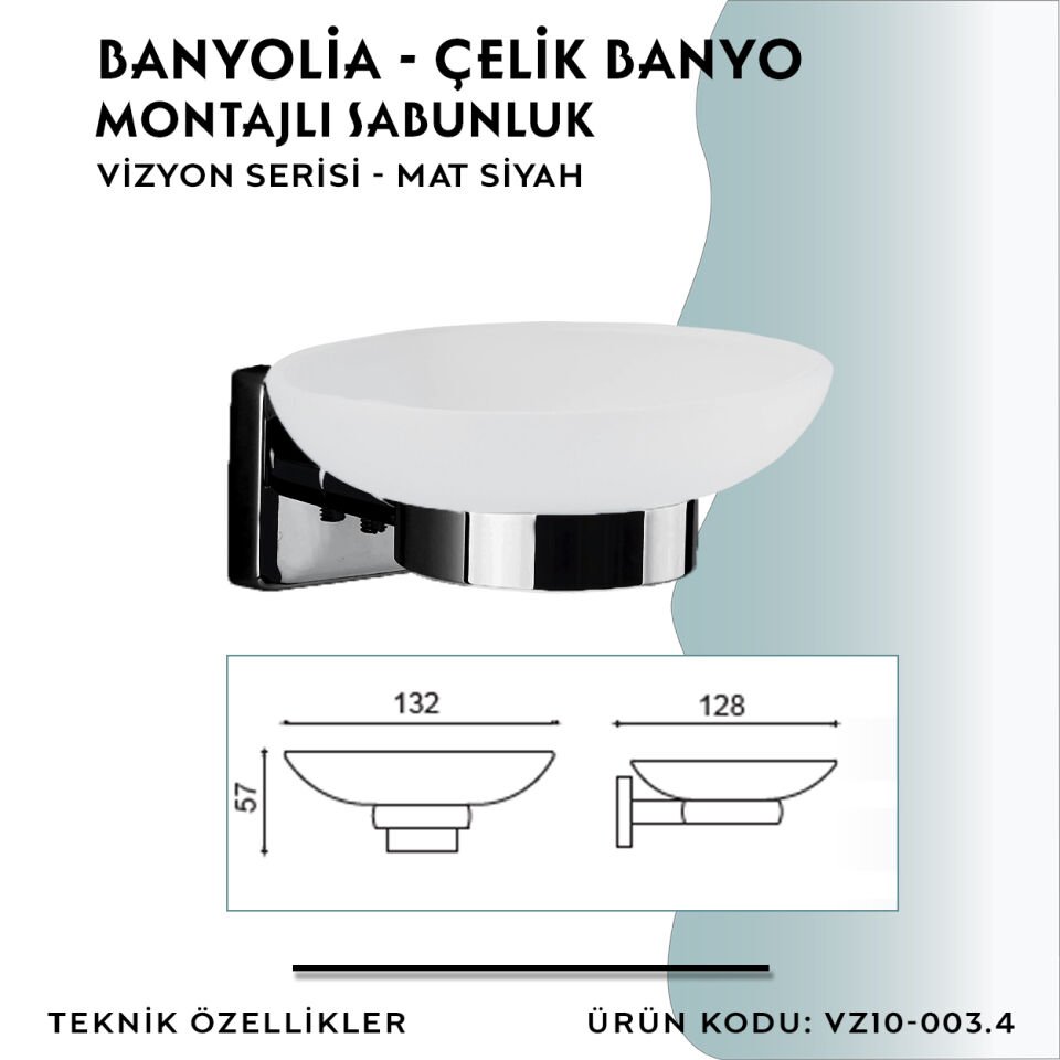 BANYOLİA - CLK Banyo Vizyon Mat Siyah Montajlı Sabunluk (VZ10-003.4)