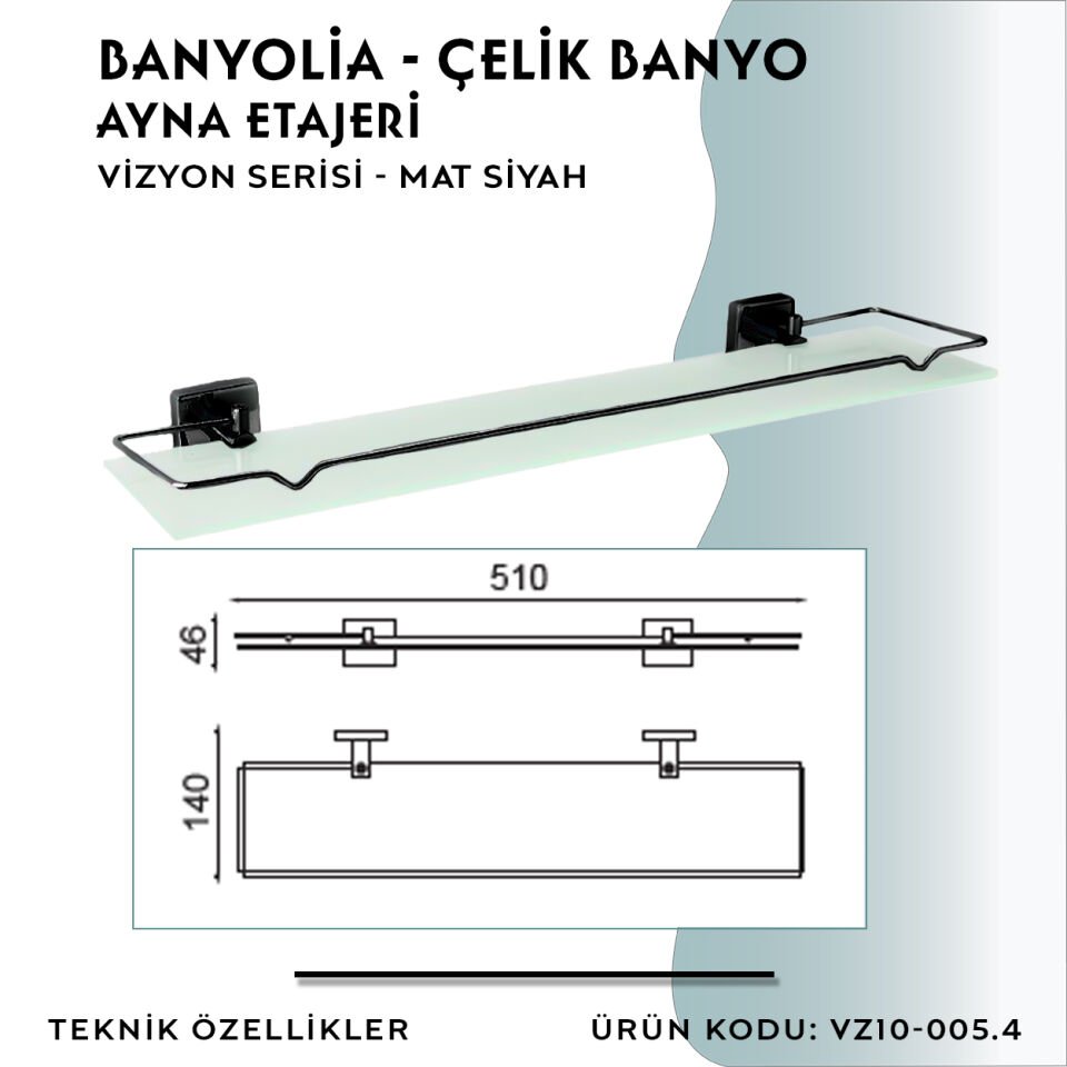 BANYOLİA - CLK Banyo Vizyon Mat Siyah Etajer (VZ10-005.4)