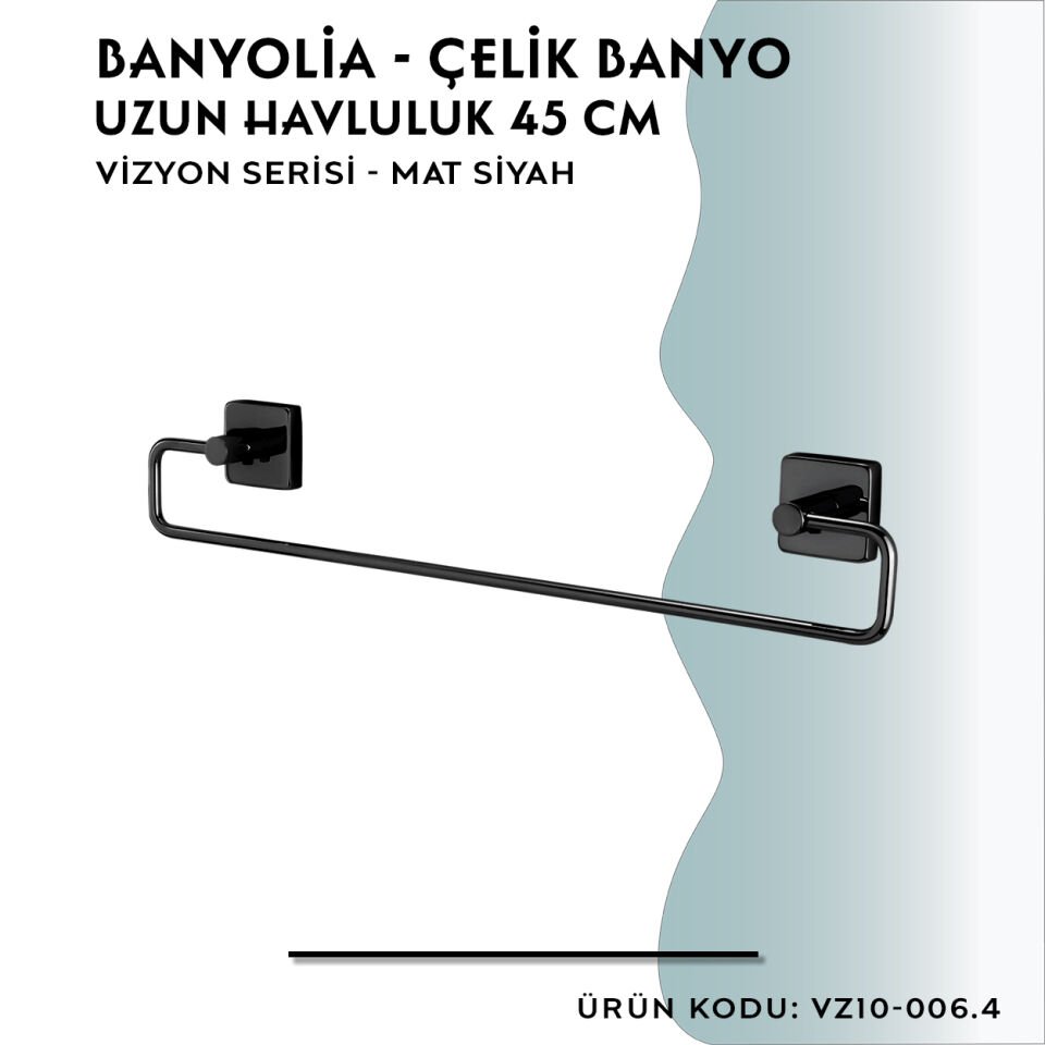 BANYOLİA - CLK Banyo Vizyon Mat Siyah Uzun Havluluk 45cm (VZ10-006.4)