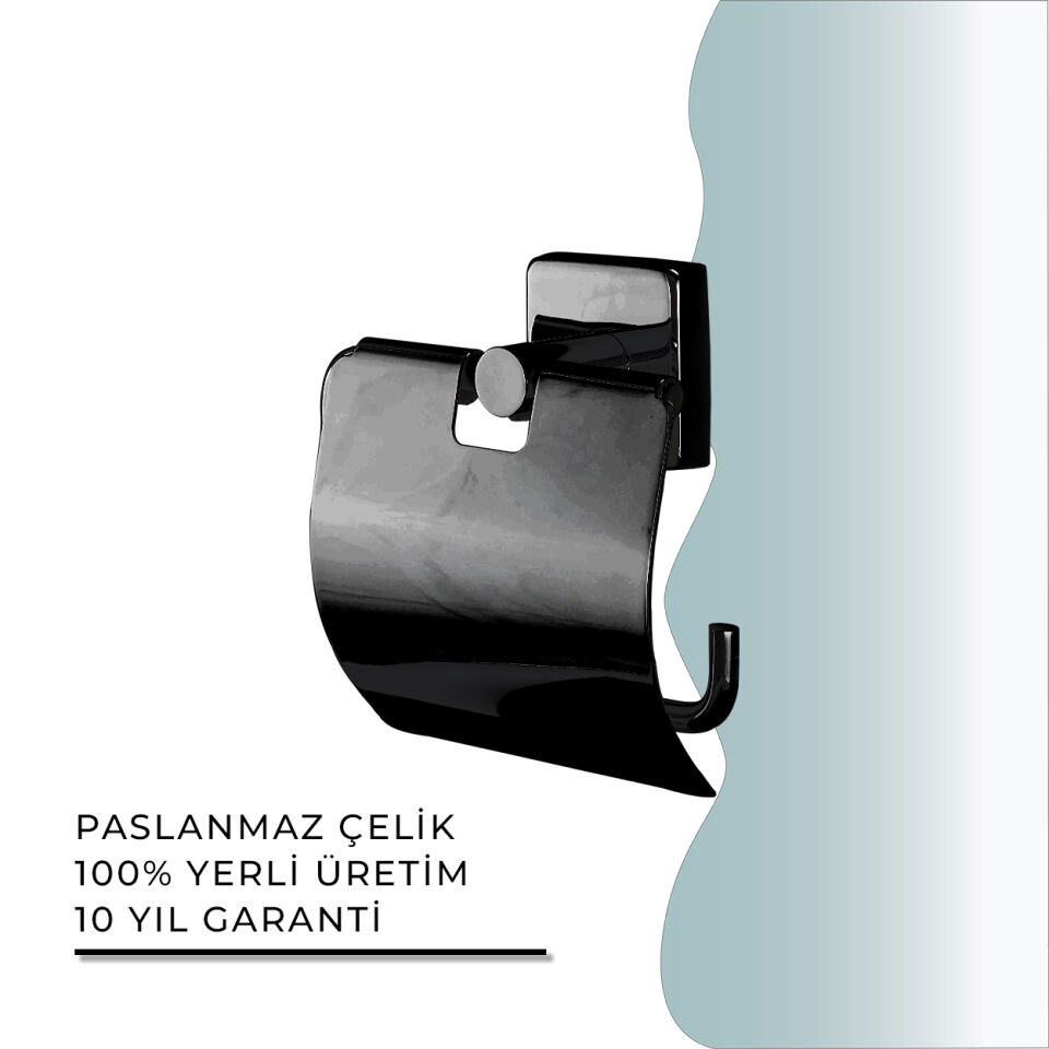 BANYOLİA - CLK Banyo Vizyon Mat Siyah Geniş Kapaklı Tuvalet Kâğıtlığı (VZ10-007.4)