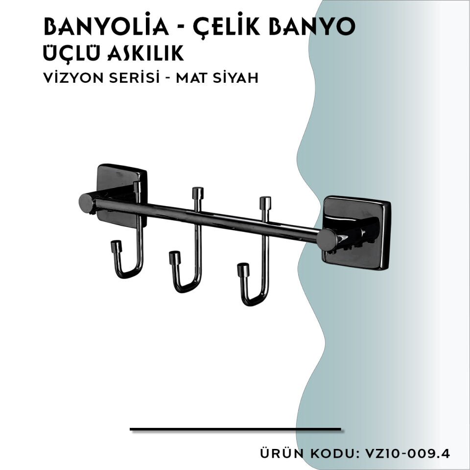 BANYOLİA - CLK Banyo Vizyon Mat Siyah Üçlü Askılık (VZ10-009.4)