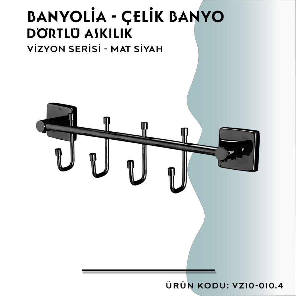 BANYOLİA - CLK Banyo Vizyon Mat Siyah Dörtlü Askılık (VZ10-010.4)