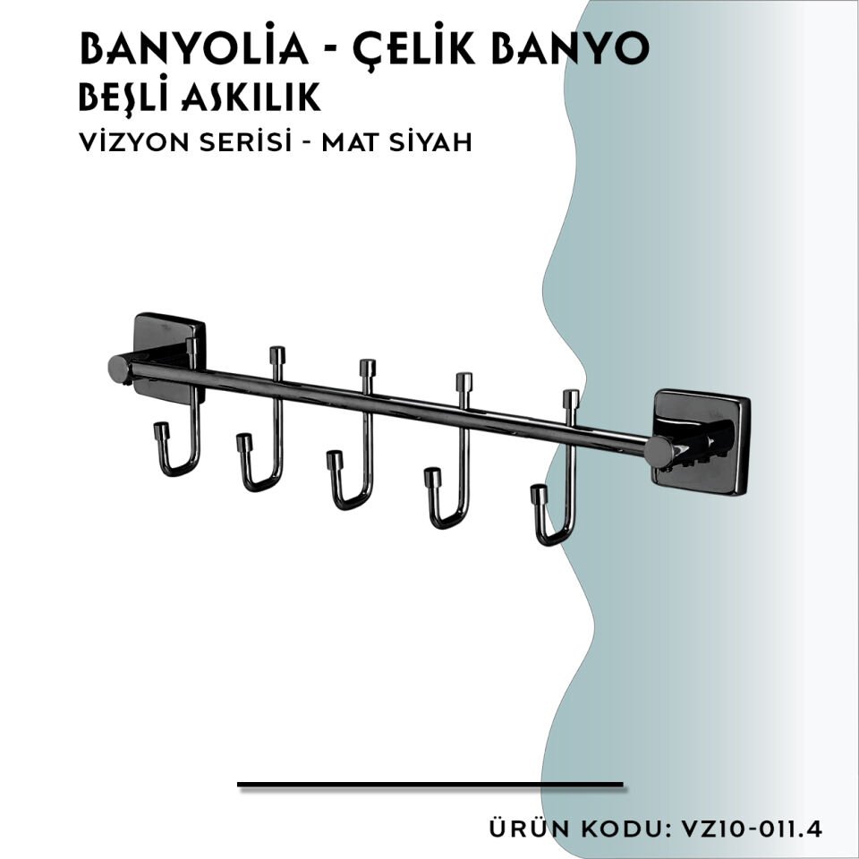 BANYOLİA - CLK Banyo Vizyon Mat Siyah Beşli Askılık (VZ10-011.4)