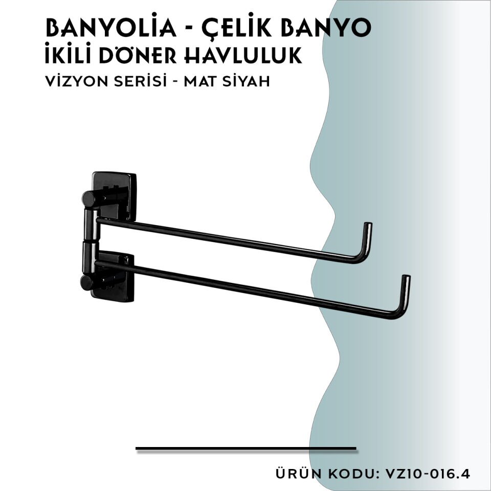 BANYOLİA - CLK Banyo Vizyon Mat Siyah İkili Döner Havluluk (VZ10-016.4)