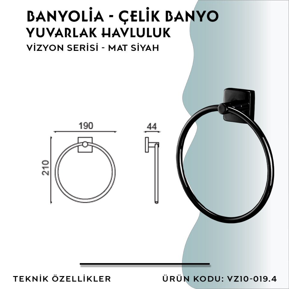 BANYOLİA - CLK Banyo Vizyon Mat Siyah Yuvarlak Havluluk (VZ10-019.4)