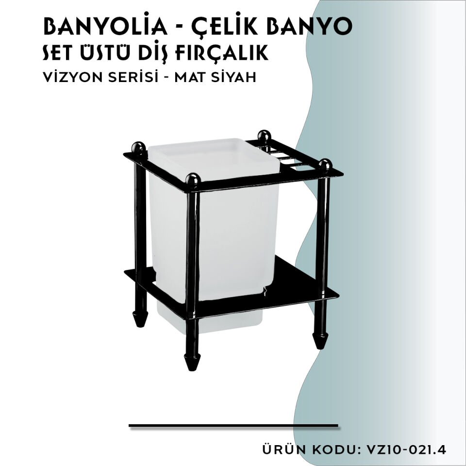 BANYOLİA - CLK Banyo Vizyon Mat Siyah Set Üstü Diş Fırçalık (VZ10-021.4)