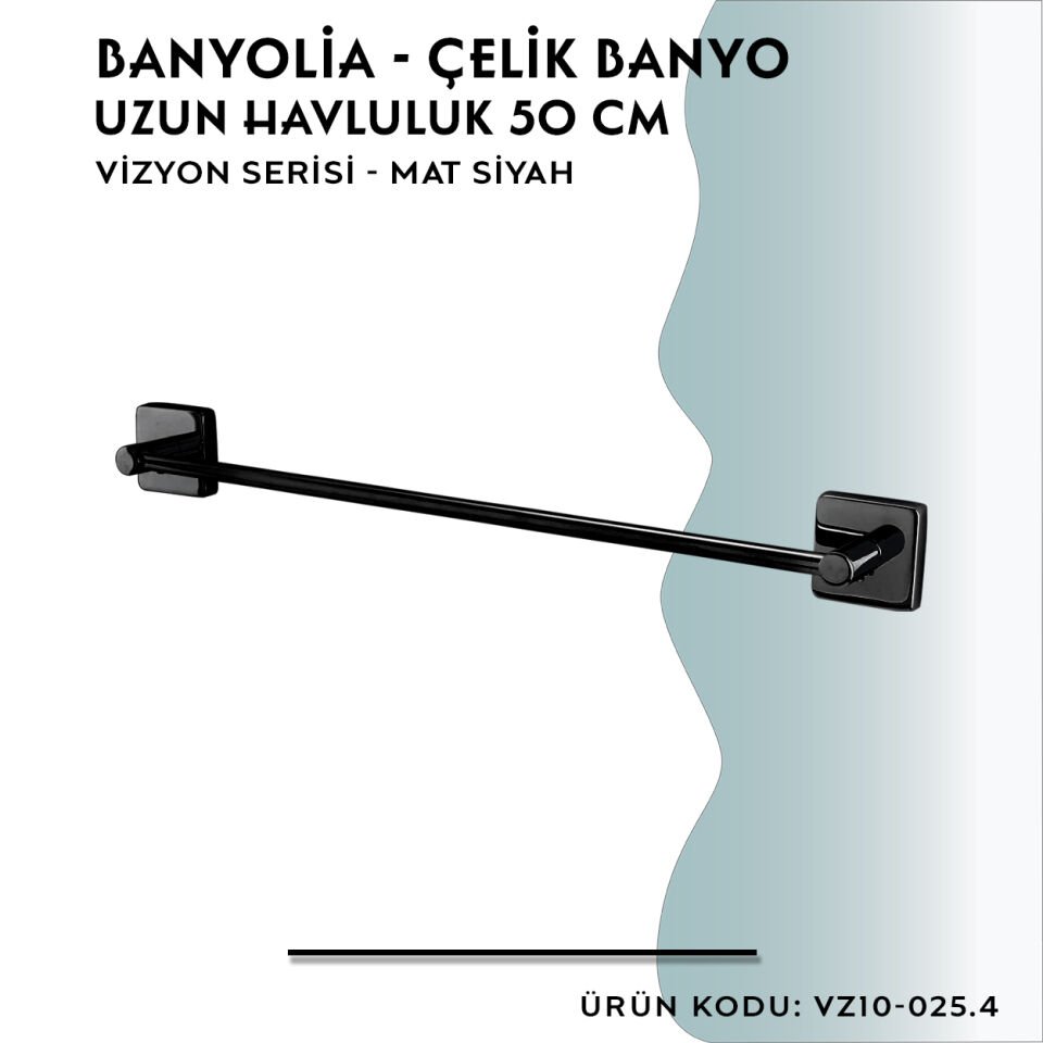BANYOLİA - CLK Banyo Vizyon Mat Siyah Uzun Havluluk 50cm (VZ10-025.4)