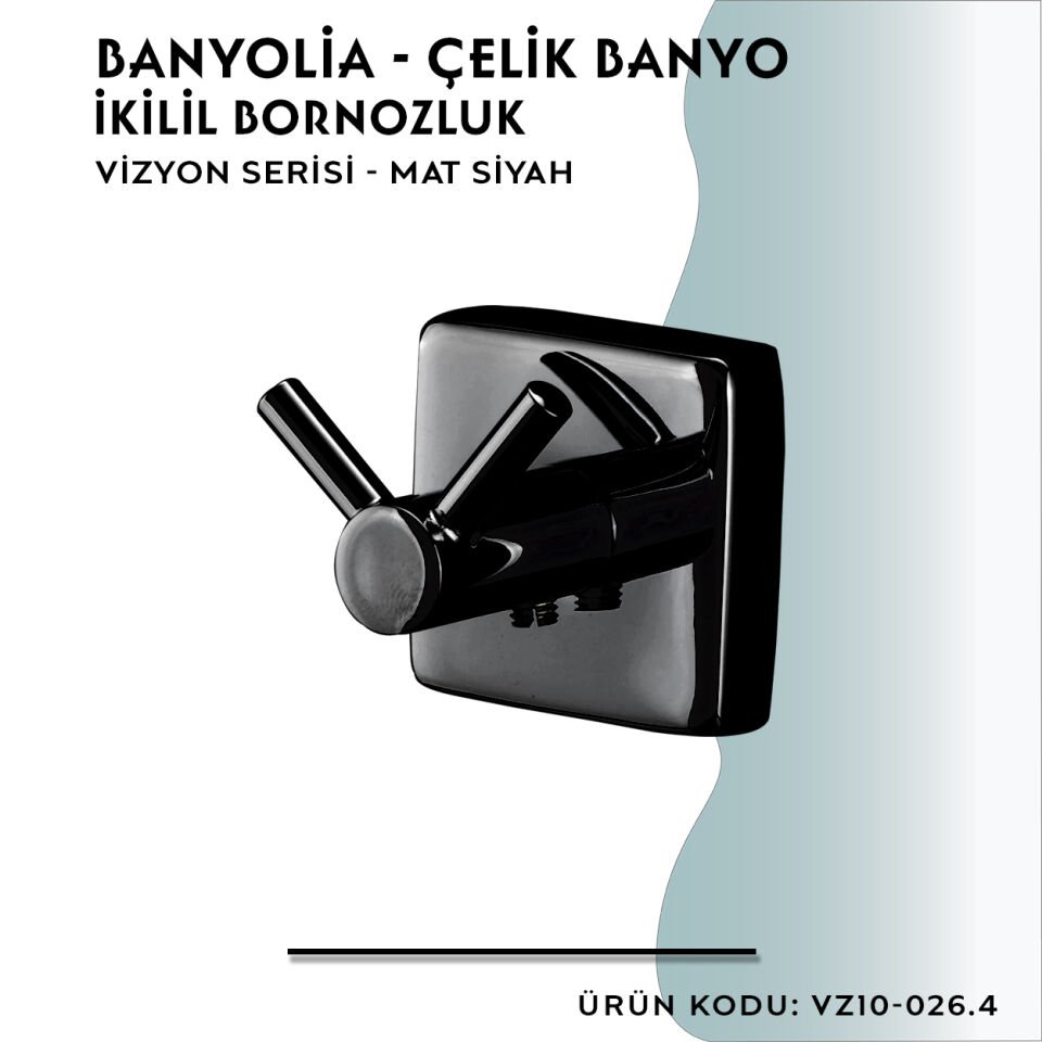 BANYOLİA - CLK Banyo Vizyon Mat Siyah Bornozluk Çiftli (VZ10-026.4)