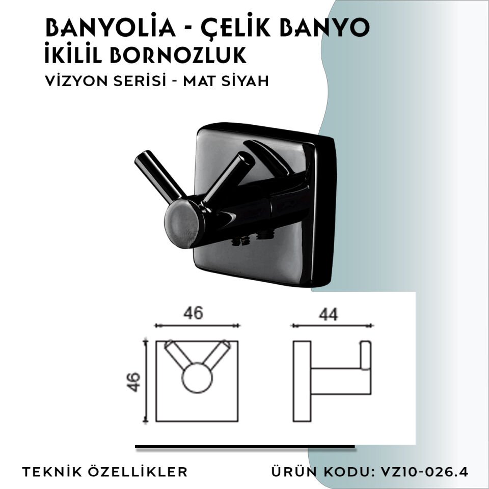 BANYOLİA - CLK Banyo Vizyon Mat Siyah Bornozluk Çiftli (VZ10-026.4)